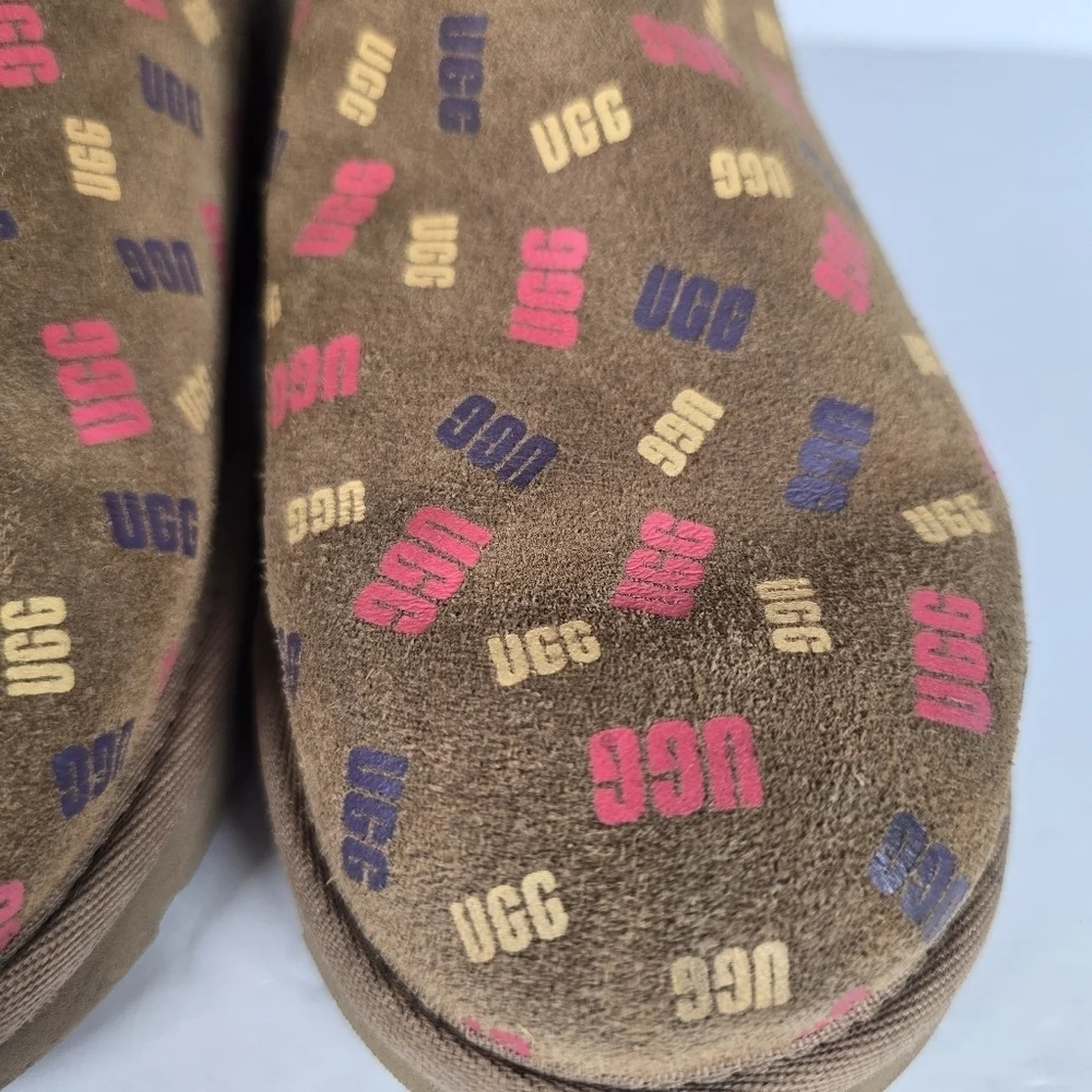 UGG JONA CONFETTI LOGO MINI BOOTS -CHESTNUT SUEDE -UGGPURE LINED - KIDS US 3